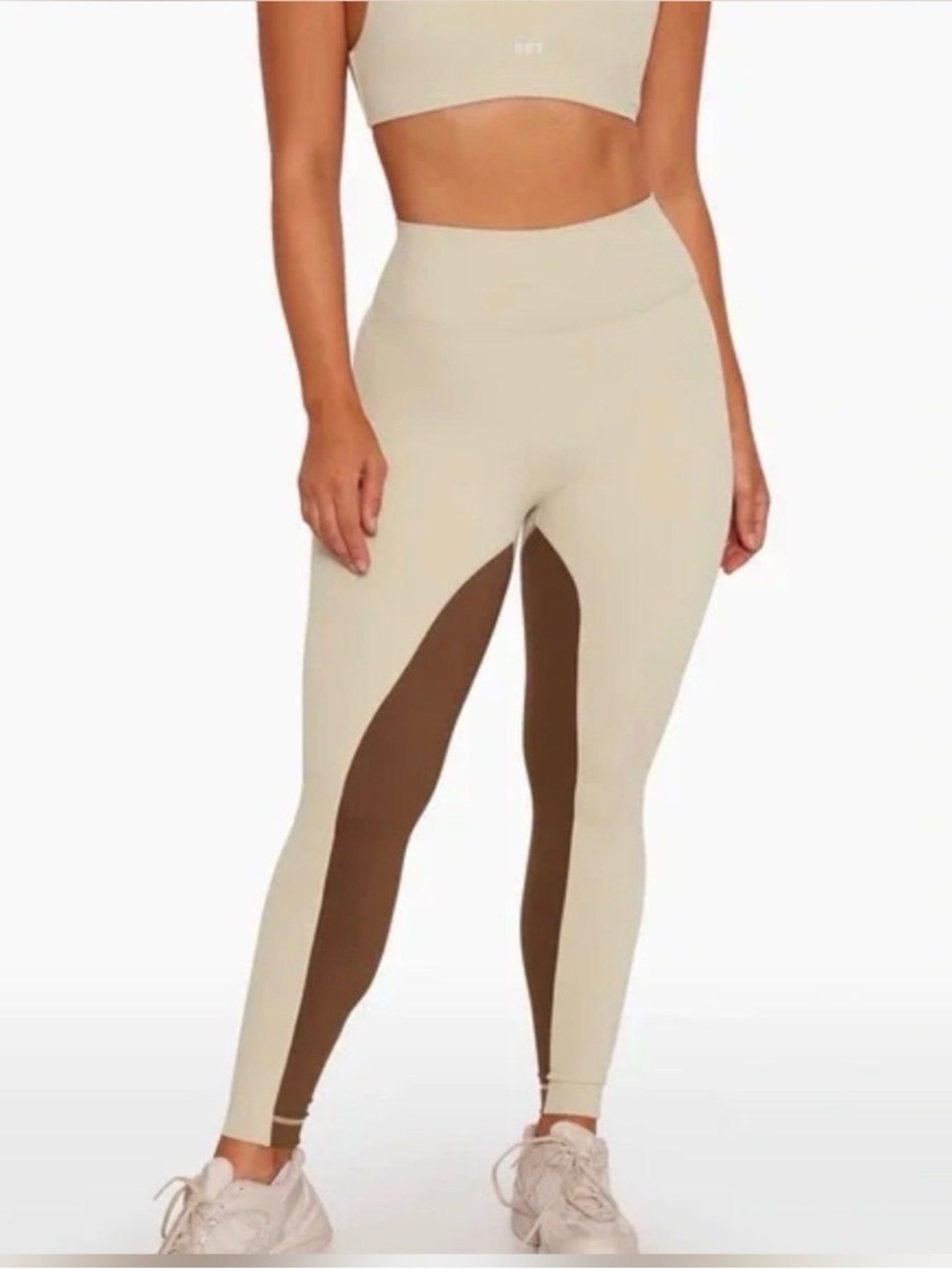 SET Active Beige and Brown High-Waist Colorblock Leggings